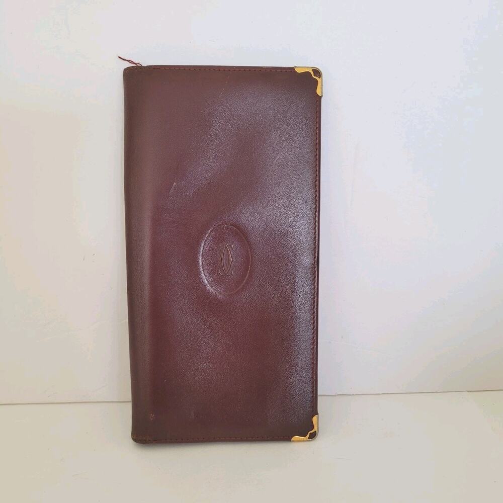 Cartier Vintage Bifold‎ Leather Bordeaux Red Wallet Large Credit Card Bill Slim